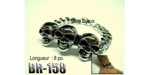 Br-158, Bracelet Triplets Tête de mort, Acier inoxidable « stainless steel » 